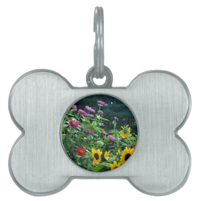 Garden View, daisies, cosmos, sunflowers Pet ID Tag (Front)