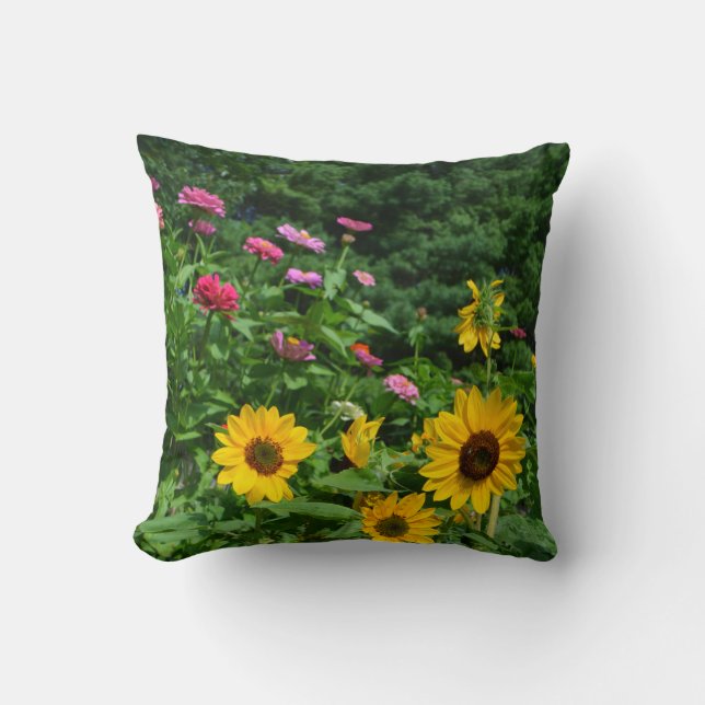 Garden view florals flowers daisies cosmos zinnia cushion (Front)