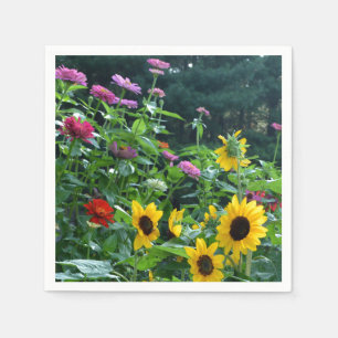 Garden view summer floral pink red yellow flowers napkin