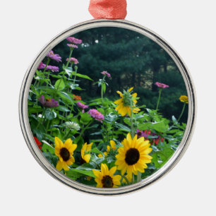 Garden View- sunflower, daisies, cosmos Metal Tree Decoration