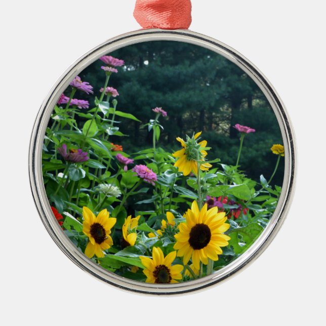 Garden View- sunflower, daisies, cosmos Metal Tree Decoration (Front)