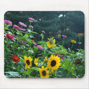 Garden View- sunflower, daisies, cosmos Mouse Mat