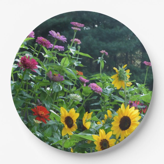 Garden View- sunflower, daisies, cosmos  Paper Plate (Front)