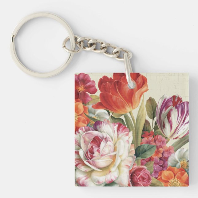 Garden View Tossed Flowers Key Ring (Front)