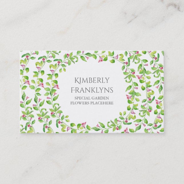Garden Vine Blooms Watercolor Business Card (Front)
