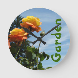 Garden wall clocks Orange Rose Flowers Blue Sky