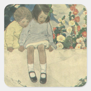 Garden Wall Jessie Willcox Smith, Vintage Children Square Sticker