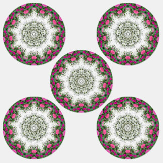 Garden Water Fountain Pink Flowers Mandala Design
