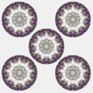 Garden Water Fountain Purple Flowers Mandala Style