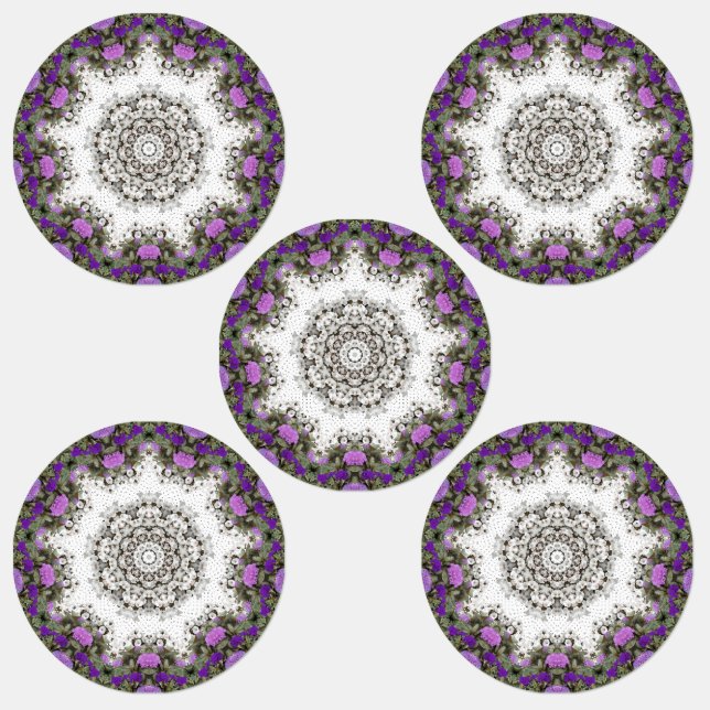 Garden Water Fountain Purple Flowers Mandala Style (Group)