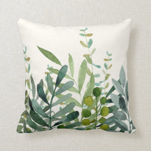 Garden-Watercolor Botanical Leaves  Cushion