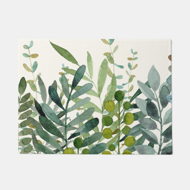 Garden-Watercolor Botanical Leaves   Doormat (Front)