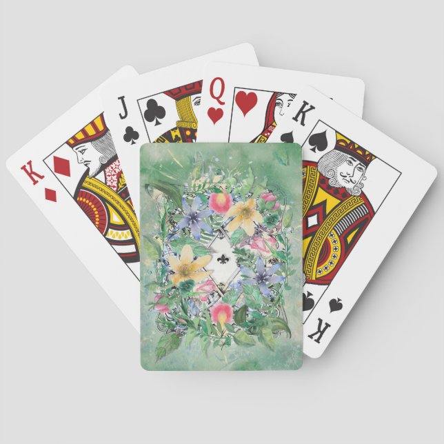 Garden Watercolor Flowers Playing Cards (Back)