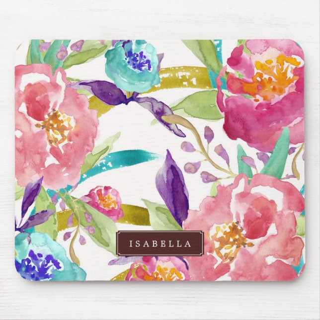Garden Watercolor Personalised Mouse Mat (Front)