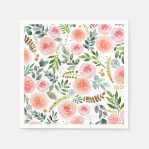 Garden- Watercolor Rose and Leaf Pattern  Napkin
