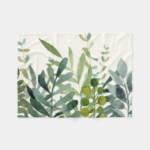 Garden - Watercolor Rustic Botanical Leaves  Fleece Blanket