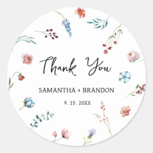 Garden Watercolor Wildflowers Wedding Classic Round Sticker