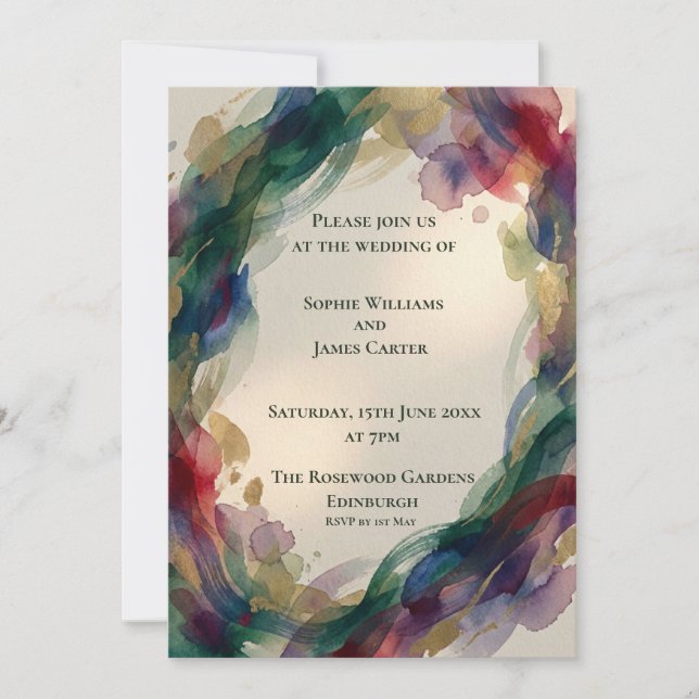 Garden Watercolour Botanical Wedding Invitation (Front)