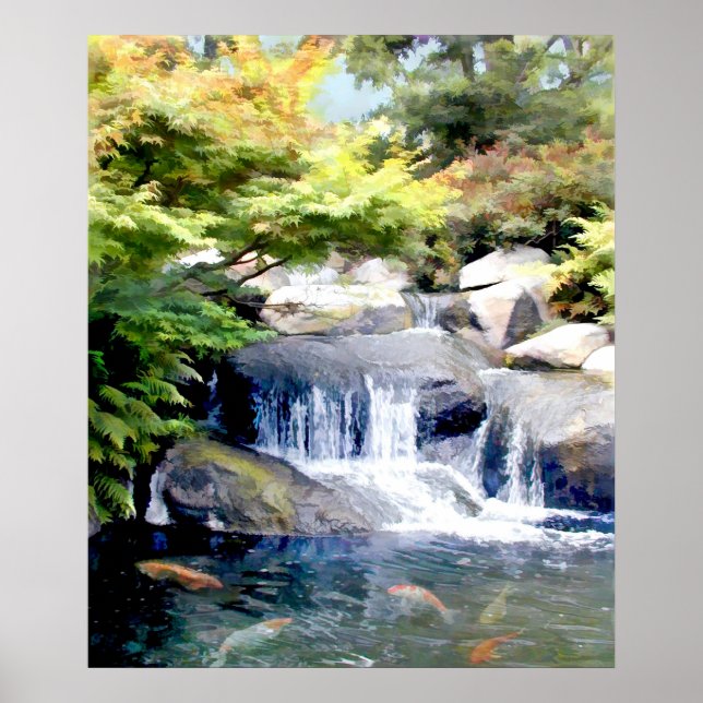 Garden Waterfall with Koi Pond Poster (Front)