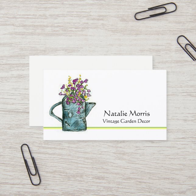 Garden Watering Can Flower Bouquet Business Card (Front/Back In Situ)