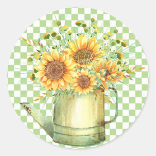 Garden Watering Can Sunflowers  Classic Round Sticker