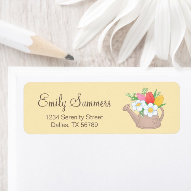 Garden Watering Can with Flowers Address (Insitu)