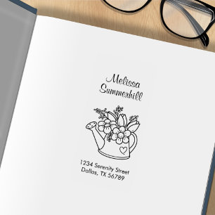 Garden Watering Can with Flowers Address 2 Rubber Stamp