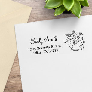 Garden Watering Can with Flowers Address Rubber Stamp