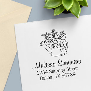 Garden Watering Can with Flowers Address Self-inking Stamp