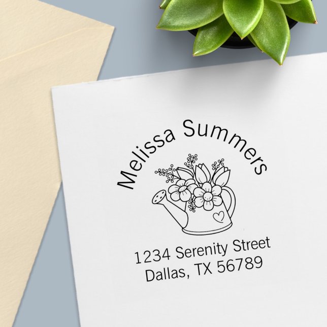 Garden Watering Can with Flowers Address Self-inking Stamp (Creator Uploaded)