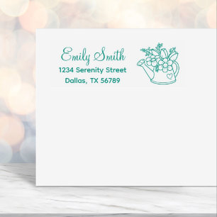 Garden Watering Can with Flowers Address Self-inking Stamp