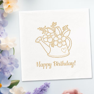 Garden Watering Can with Flowers Birthday Foil Napkins