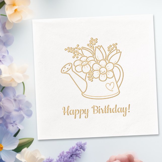 Garden Watering Can with Flowers Birthday Foil Napkins (Creator Uploaded)