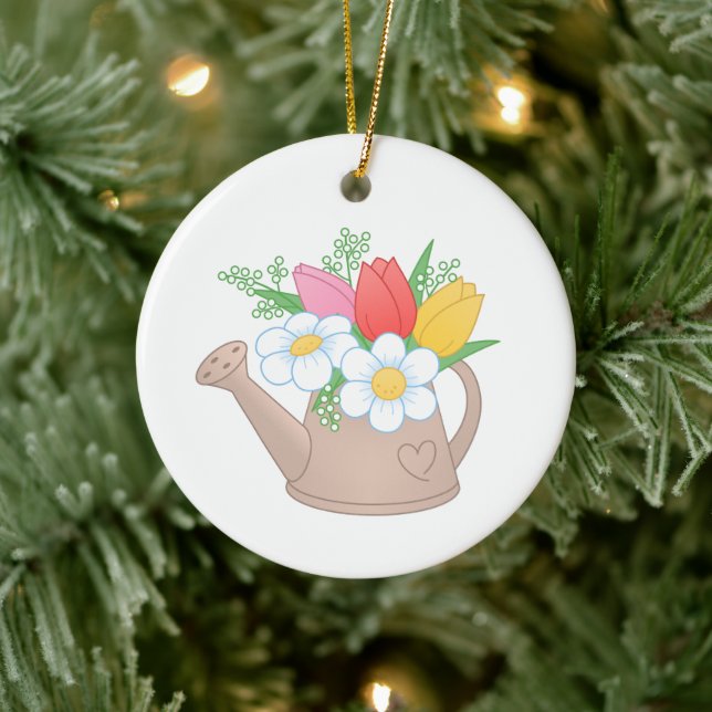 Garden Watering Can with Flowers Ceramic Tree Decoration (Tree)