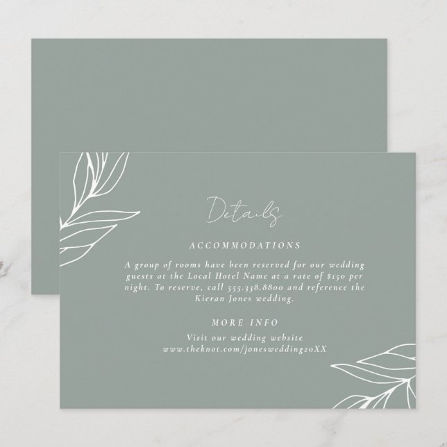 Garden Wedding Botanical Leaf Details Enclosure Card (Front/Back)