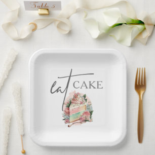 Garden Wedding Eat Cake Paper Plate