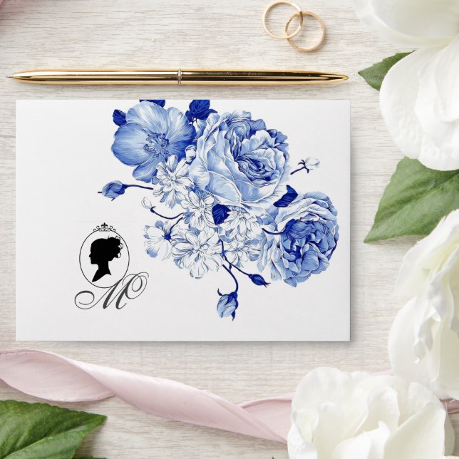 Garden Wedding Flowers Elegant Blue Rose  Envelope (Wedding)