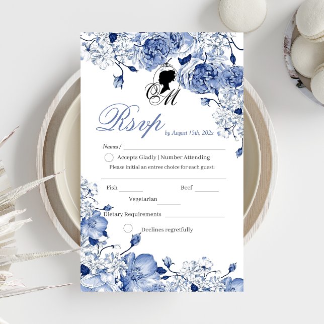 Garden Wedding Flowers Elegant Blue Rose  RSVP Card (Creator Uploaded)