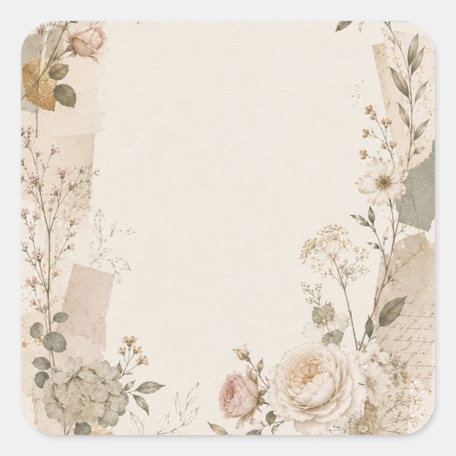 Garden Wedding Invitation with Natural Square Sticker (Front)