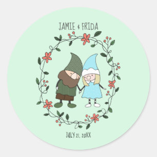 Garden Wedding Nordic Gnomes Couple Custom Favor Classic Round Sticker