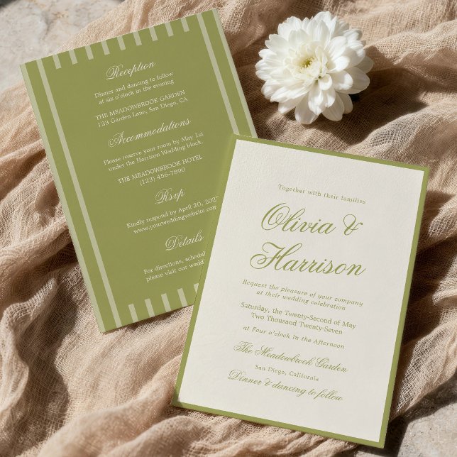 Garden Wedding Olive Green Calligraphy All In One Invitation (Creator Uploaded)