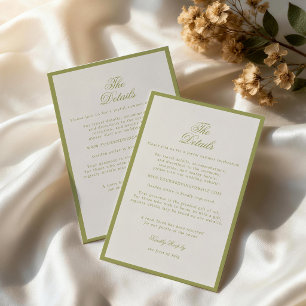 Garden Wedding Olive Green Calligraphy Enclosure Card