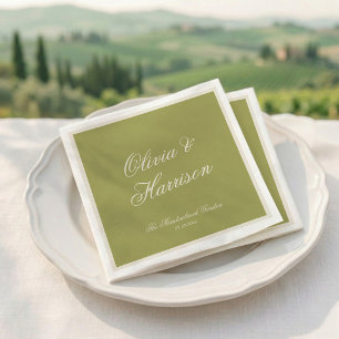 Garden Wedding Olive Green Calligraphy Napkins