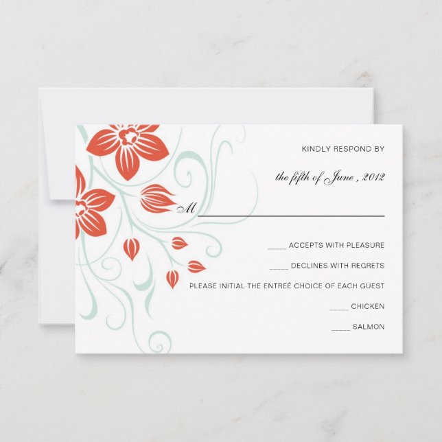 Garden Wedding Orange and Blue Floral Wedding RSVP (Front)