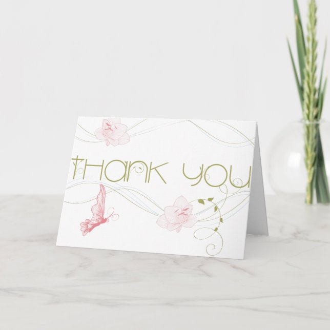 Garden Wedding Pink Lilies Thank You Card (Front)