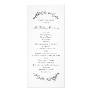 Garden wedding program. Black and white botanical Rack Card