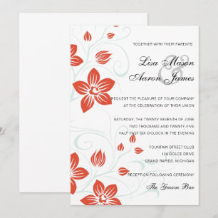 Garden Weddings Orange and Blue Floral Wedding Invitation