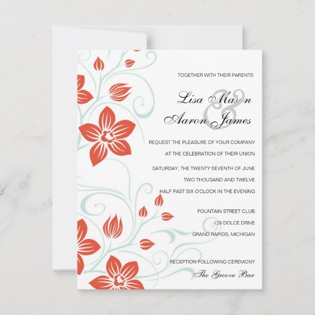 Garden Weddings -Orange n Blue wedding invitation (Front)