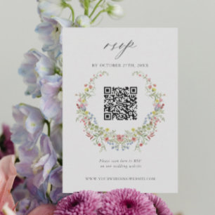 Garden Whimsical Floral Wedding QR Code RSVP Card