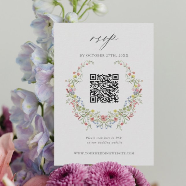 Garden Whimsical Floral Wedding QR Code RSVP Card (Creator Uploaded)